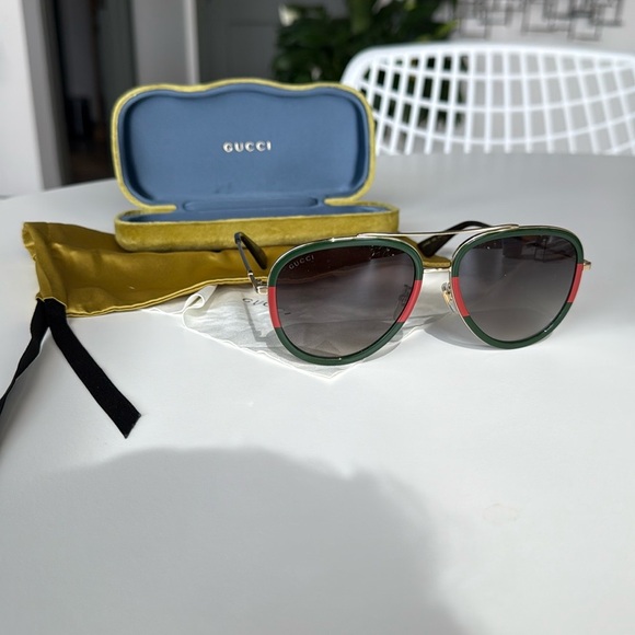 Gucci Aviator Metal Sunglasses - Green - Picture 1 of 6